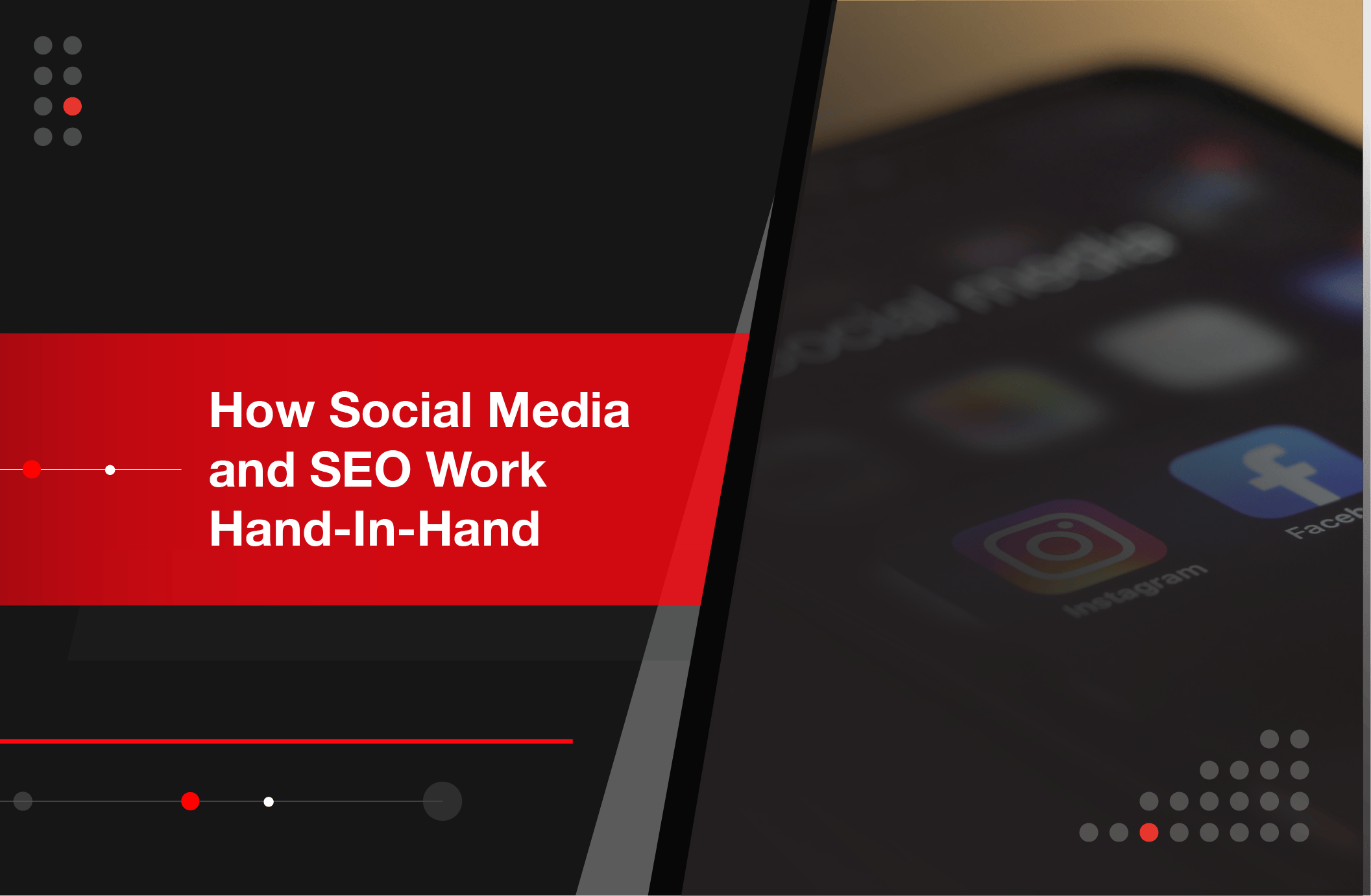 A laptop with social media icons and a magnifying glass representing SEO. Social media and SEO work together to boost online visibility.